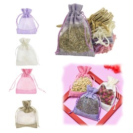 Furforstk Lavender bags for filling, pack of 20 bags for lavender, 10 x 14 cm, lavender bags, empty drawstring bags for filling, effective moth protection for wardrobes (purple, grey, pink, white)