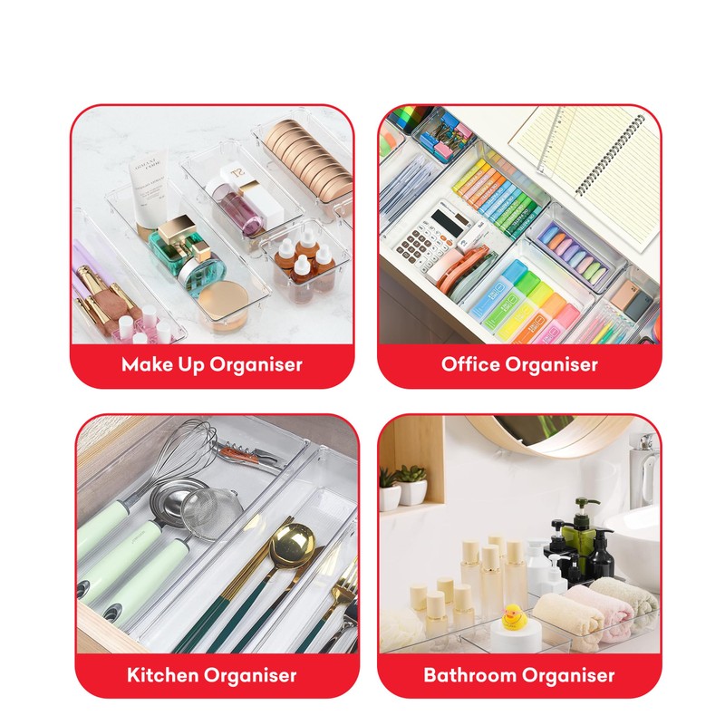 My Happy Home 12 Pcs Clear Plastic Drawer Organiser Trays,