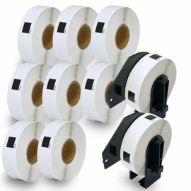 BETCKEY - Multi-Purpose Address Labels Replacement for Brother DK-11204 (17mm x 54mm), Compatible with Brother QL Label Printers [10 Rolls + 2 Reusable Cartridge]