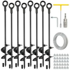hannger 8 Pack 18" Ground Anchors Shed Anchor Kit with 3/16" Galvanized Cable, Trampoline Stakes Anchors Heavy Duty for High Wind, Earth Anchors for Trampoline Shed Swing Tent Canopy Gazebo