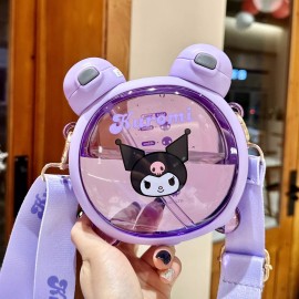Sanrio Kuromi Two Straws Drinking Round Water Bottle 750ml Capacity / Strap NEW