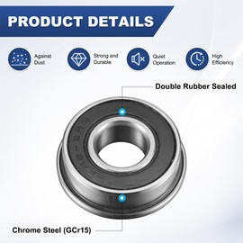 M METERXITY 4-Pack FR6-2RS Flanged Ball Bearing, 3/8" x 7/8" x 2/7" Double Rubber Seal Chrome (GCr15) Steel Deep Groove Ball Bearings for Wheelbarrow/Printer/Fax Machines/Power Tools