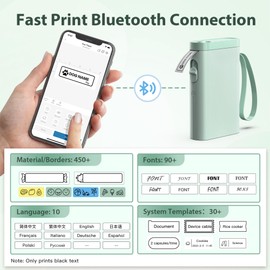 TYPONOS P21 Label Maker Machine with Tape, Bluetooth Label Printer Thermal Mini Label Makers with Built-in Cutter and Multiple Templates, Portable Printers for School, Office, Home Use (Green)