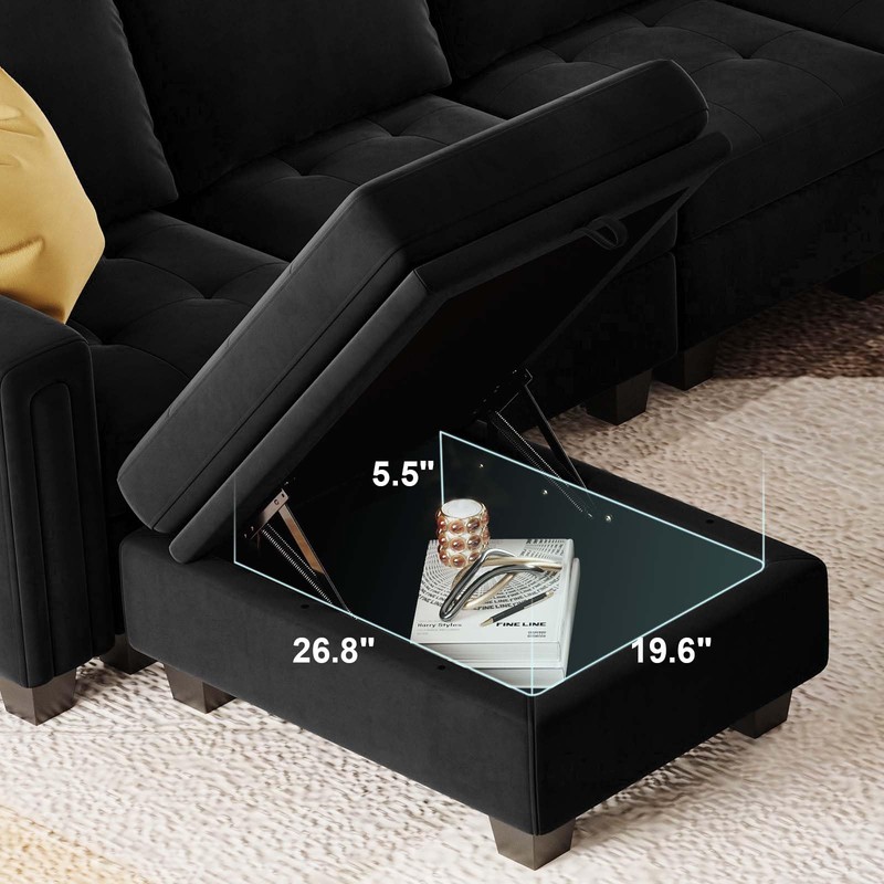 Belffin Velvet Ottoman Module with Storage for Modular Sofa Sectional