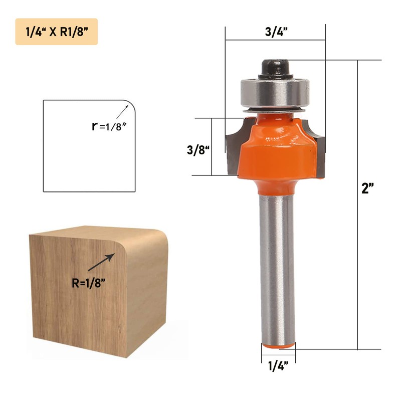 Sinoprotools 4Pcs Round Over Router Bits 1/4 Shank, Roundover Beading