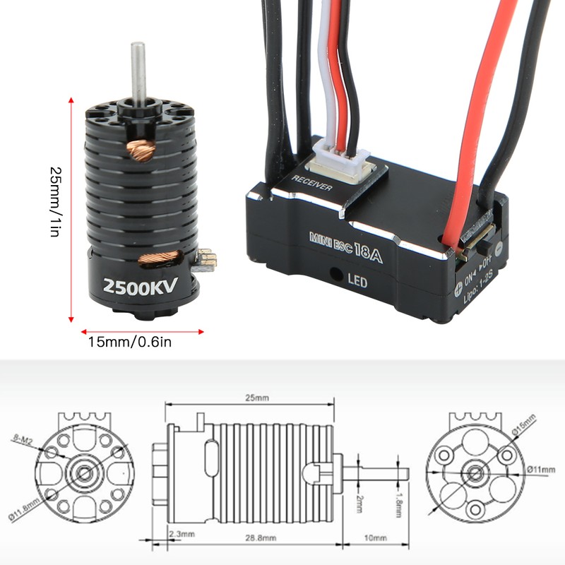 1410 Brushless Motor 18A Black ESC RC Replacement Accessory Spare