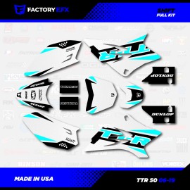 Factory EFX White & Cyan Shift Racing Graphics Kit fits 06-25 YAMAHA TTR50 TTR 50 decal