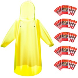 Bruvoalon 6 & 20 & 50 Pack Disposable Rain Ponchos for Adults/Youth, Waterproof PE Raincoats with Drawstring, Camping/Emergency, Yellow