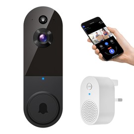BoilNano 1080P Video Doorbell Camera Wireless, Cloud Storage, Live View, 2-Way Talk, Night Vision, Included Ring Chime, 2.4Ghz WiFi, Indoor Surveillance, Real-Time Alert (Black)