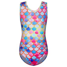 BAOHULU Gymnastics Leotards for Girls Shiny Jewels Kids Athletic Apperal Dance Outfit B382_PinkBlueScale_6A