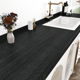 Wallercity Black Wood Grain Peel and Stick Countertops Contact Paper Vintage American Style Wooden Wallpapers for Kitchen Cabinets Self Adhesive Vinyl Wallpaper for Bathroom Counter Table 17.5x78.7 IN
