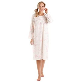 Ladies Long Sleeve Nightdress Large Sizes UK 10 to 36 Cotton Blend (18/20, Pink)