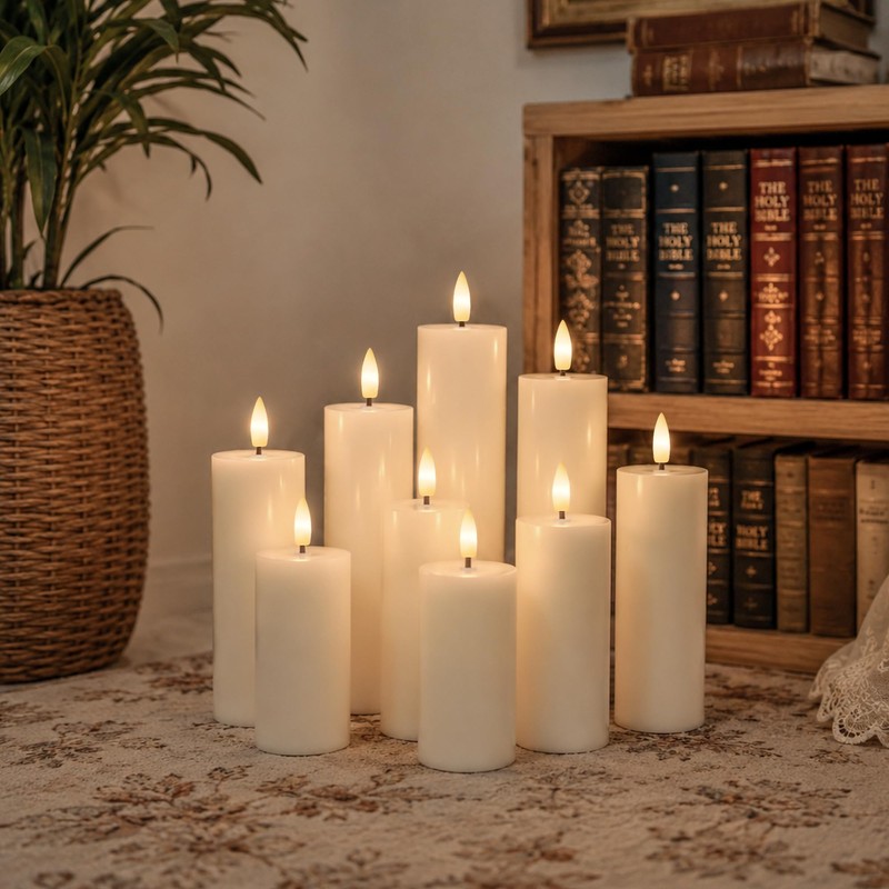 SEHNSY Flameless Pillar Candles, 9 Pack Ivory Real Wax Remote