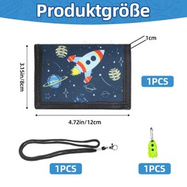 Alriedy Wallet Children's Space Design Neck Pouch Boys Girls with Metal Chain Fastening Foldable Coin Compartment 8 x 12 cm Teenagers with Rocket Star Motifs