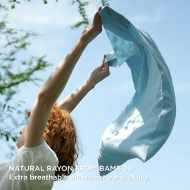 Bedsure Cooling Pillow Cases Standard Size - 100% Rayon Derived from Bamboo Aqua Blue Pillowcase, Soft & Breathable Pillow Cover with Envelope Closure for Kids, Gift for Her or Him, 20x26 Inches