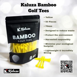 Kaluza Eco-Friendly Bamboo Golf Tees - 50 Pieces | 70mm Biodegradable & Compostable | Durable Sustainable Alternative to Plastic and Wood Tees | Colour: Yellow