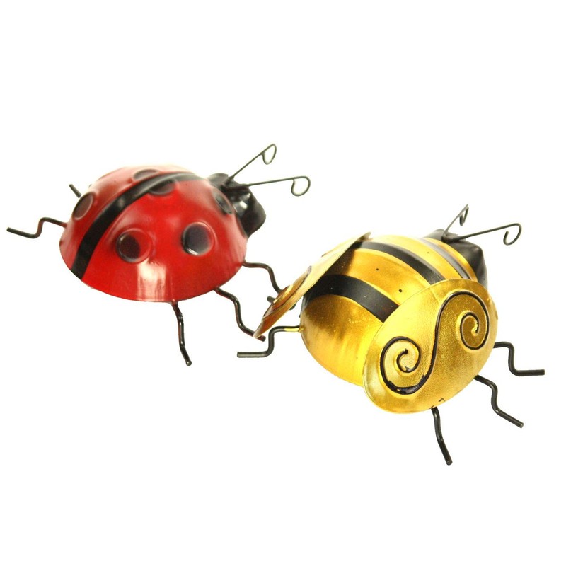 Metal Bee and Ladybird Wall Art for Garden Ornaments Decoration