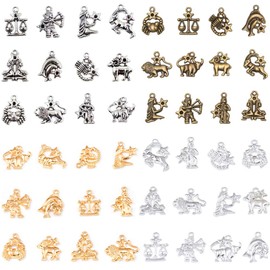 Haohai 48 Pieces Zodiac Charm Set, DIY 12 Constellation Sign Pendants Charms Astrology Double Sided Charm Set for Necklace Bracelet Jewelry Making Crafting Supplies
