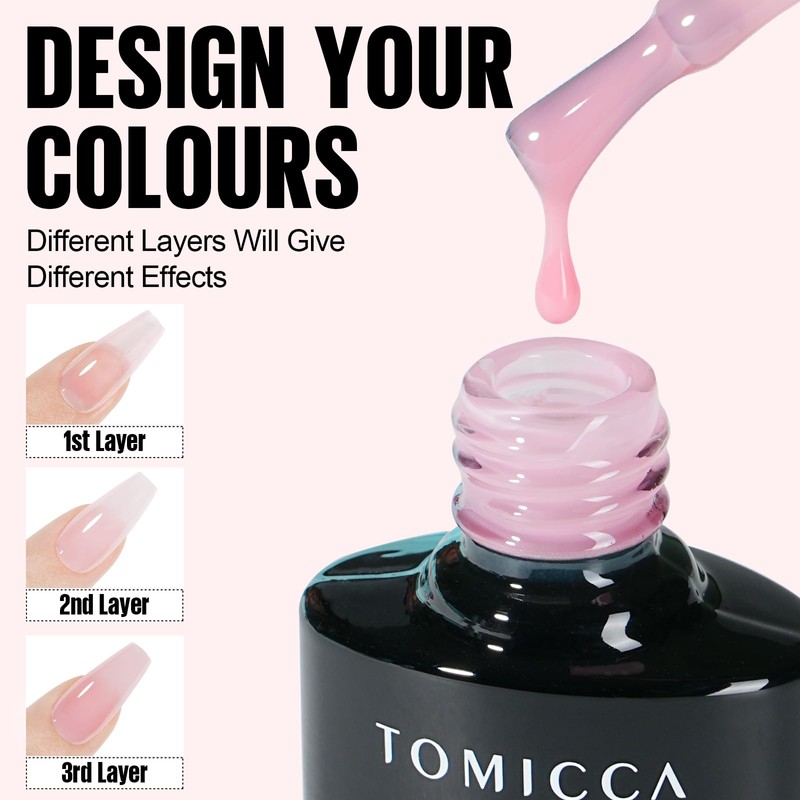 TOMICCA 4 Colours, UV Nail Varnish, Pink & White Set,