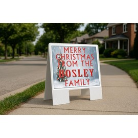BOSLEY MERRY CHRISTMAS FROM Folding Coroplast A-Frame with Double-Sided 23in x23in