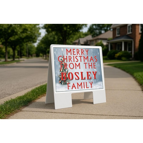 BOSLEY MERRY CHRISTMAS FROM Folding Coroplast A-Frame with Double-Sided 23in