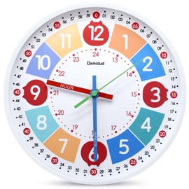 Oxmidud Kids Learning Clock,10'' Silent Non-Ticking Teaching Educational Telling Time Colorful Wall Clocks for Children Bedroom Classroom Home Decor, Gifts for Christmas Birthday (White)