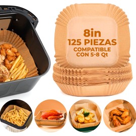 U Chef Papel para Freidora de Aire, Papel Encerado para Hornear, Accesorios para Freidora de Aire, Revestimientos de Papel Pergamino, Papel Antiadherente y Desechable, 125 pzs (Cuadrado)