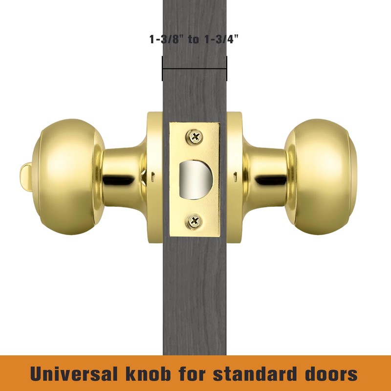 Probrico Gold Interior Door Knobs for Bedroom Bathroom, Polished Brass