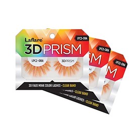 Laflare 3D PRISM COLOR LASH, Silk, Clear band, Fluffy Volume, Faux Mink Colored EyeLashes - 3 PACKS BUNDLE SPECIAL (LPC2X3, ORANGE)