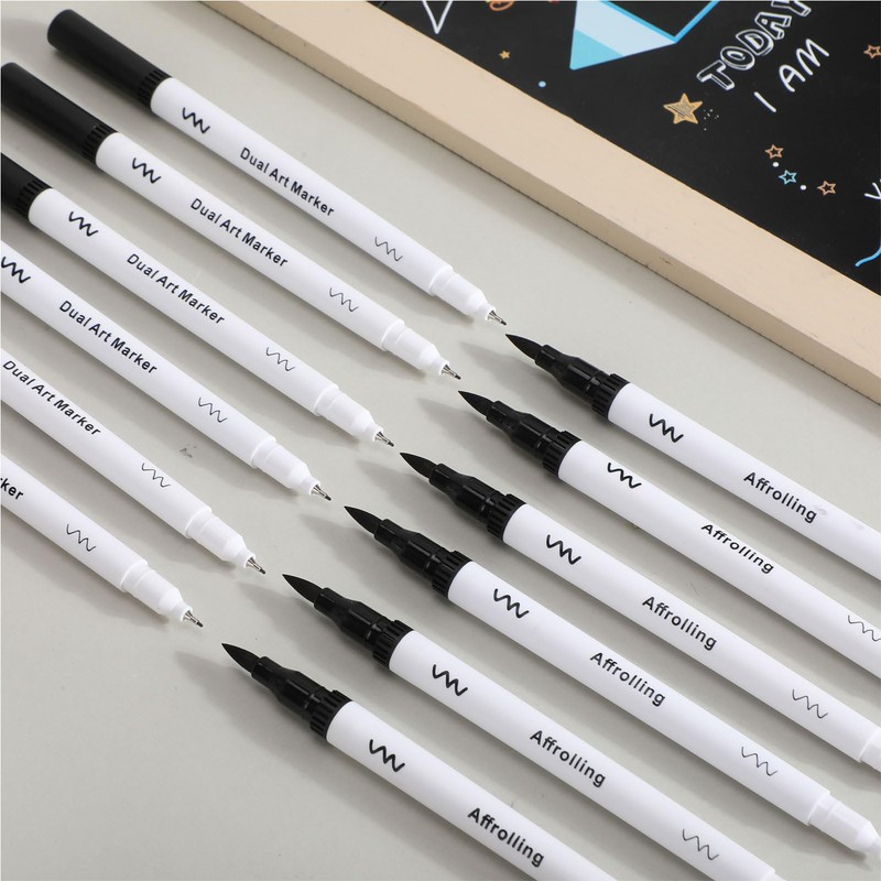 Affrolling 150 Pcs Black Drawing Pens Bulk Dual Brush Fineliners
