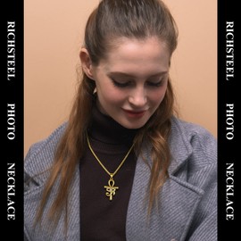 Richsteel Eye Of Horus Cross Gold Pendant Necklace For Men Women Steel Chain Amulet Necklaces Ankh Egyptian Jewellery