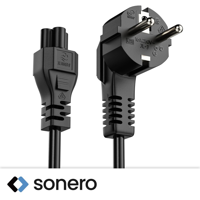 sonero Stromkabel 3 Polig, 2,0m, Schutzkontakt Schuko Stecker Netzstecker auf