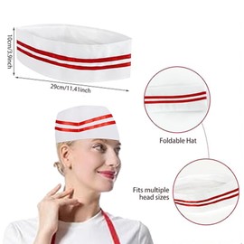 Difistik 3 PCS Apron and Chef Hat Set, Adjustable Butcher Apron Bib, Chef Outfit Adult Apron with Pockets Red and White Striped Halter Apron Cooking Baking Apron for BBQ Kitchen Gardening