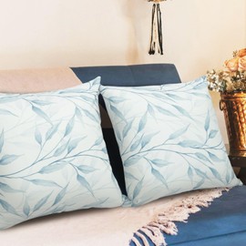 Betadistor Cushion Covers Throw Pillow Cover Square Decorative Pillowcase with Blue Leaf Patterns for Garden Sofa Livingroom Bedroom Tent Park 2 Pieces 18x18 Inch, Blue Leaf, 521-0458