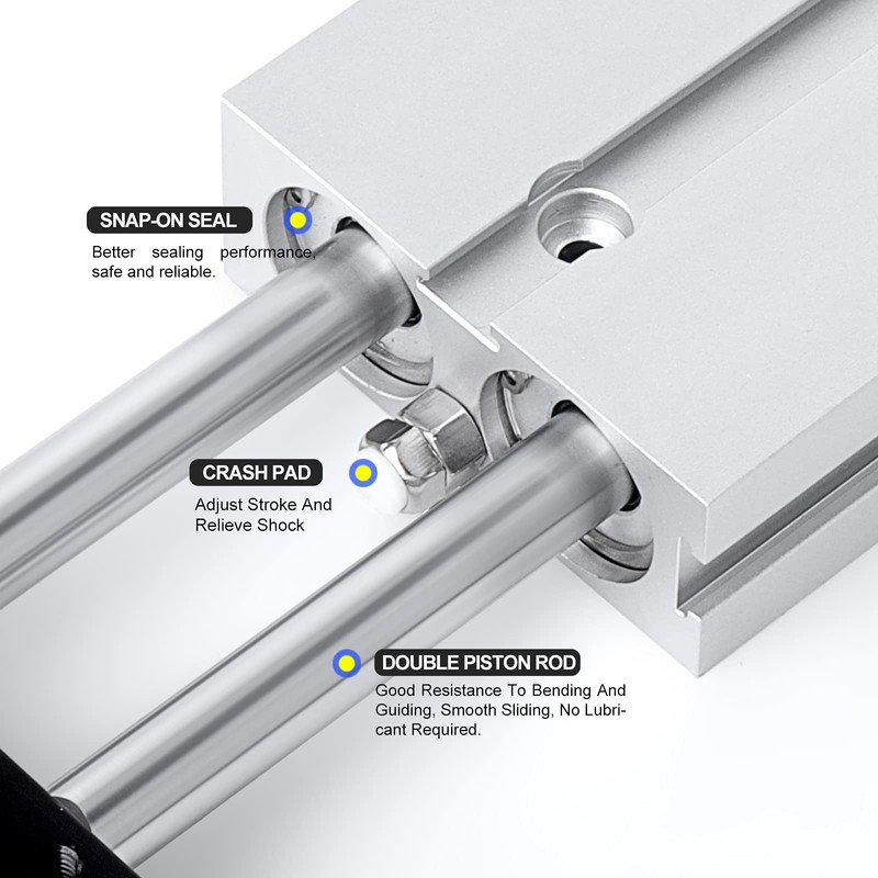 TAILONZ PNEUMATIC 20mm Bore 100mm Stroke Double-Rod Double-Acting Aluminum Pneumatic