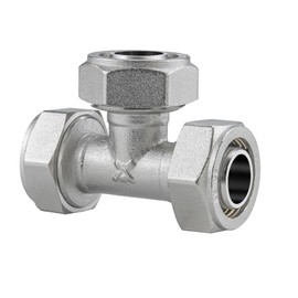 Jingzan 3/4" Tee Air Piping Fittings, 3/4" Tubing x 3/4" Tubing x 3/4" Tubing, Brass-Nickel Plated, Air Line Fittings for Shop Garage Compressed Air Tube System (1 PACK)