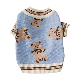 Souher ペット服 犬用セーター 秋冬 犬 服 ニットドッグウェア 熊の柄 防寒 カーディガン 毛糸 ニット 厚い 猫服セーター 伸縮性あり 小中型犬 防風 保温 犬猫洋服 散歩着 記念撮影 お出かけ 部屋着 お出かけお散歩
