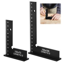 Raheem Set of 2 Try Squares with Measuring Scale, 90° Carpenter's Angle According to DIN 875/2, Carpenter's Square for Precise Work in Metal Construction and Workshop