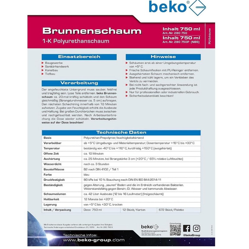 beko Beko 280750 Brunnenschaum 750 ml