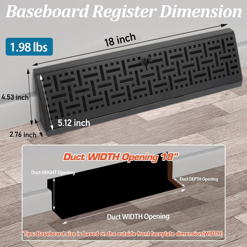 Baseboard Register Diffuser Vent Covers: 6 Pcs 18 Inch Baseboard