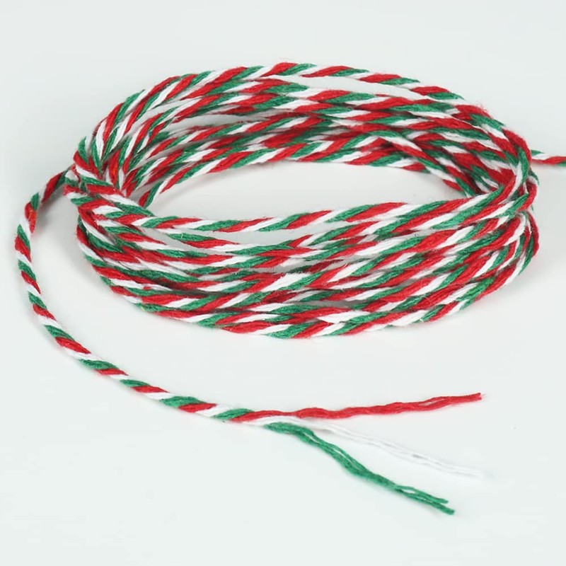 Tenn Well Red Green and White Twine, 200m Cotton Bakers