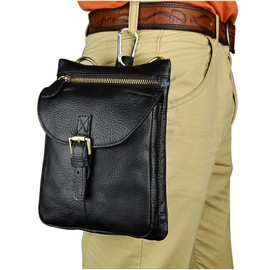Le'aokuu Mens Genuine Leather Coffee Fanny Small Messenger Shoulder Satchel Waist Bag Pack (The 6552 black)