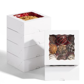 JCXGRVC 5x5x2 Inch Cookies Boxes with Window Pastry Bakery Boxes Dount Soap Boxes Truffle Box Browine Cake Box Chocolate Covered Strawberries Boxes Treat Box for Valentine's