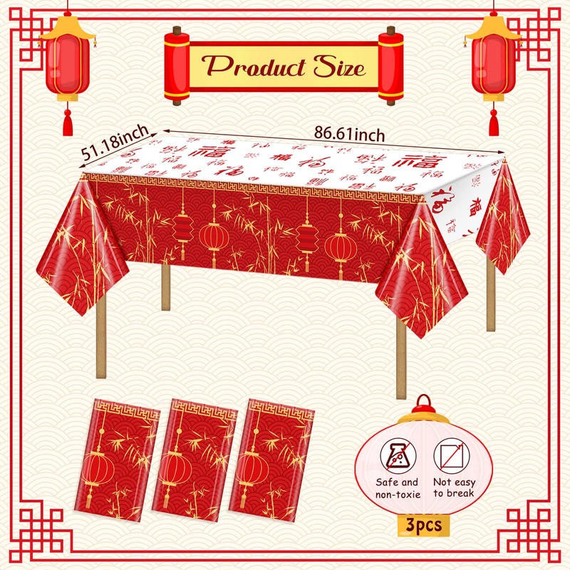 3 Pcs Chinese New Year Tablecloth 2025 Chinese New Year