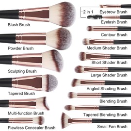 Brochas de Maquillaje Profesional Kit 15 Piezas Set de Brochas para Maquillaje Sintéticas de Alta Calidad Rubor Brochas Maquillaje Sombras de Brochas para Ojos(Oro negro)