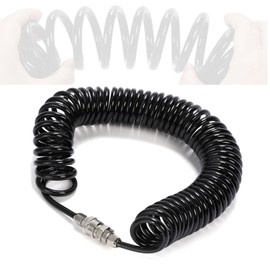Partools Air Hose, Spiral Inner Diameter 0.2 inch (5 mm), Outer Diameter 0.3 inch (8 mm), One-Touch Coupler, PU Urethane, Black (Inner Diameter 0.2 x Outer Diameter 0.3 inches (5 mm) x Outer Diameter