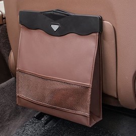 DEWEL Car Trash Can, Car Trash Can, Car Storage Case, Seat Back Pocket, Rear Seat Storage, Car Accessory Compartment, Magnet, LED Light, Lid, PU Foldable, Space Saving, Waterproof, Large Capacity,