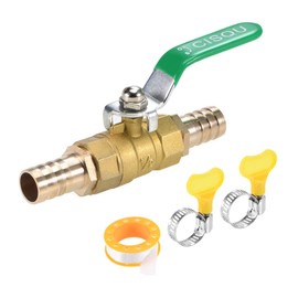 sourcing map Ball Valve Shut-Off Valve, 16mm Hose Barb to 16mm Hose Barb, Pipe Tube Fittings, 90 Degree Operation Handle, Brass Valve with Hose Clamps and Thread Seal Tape, 1 Set