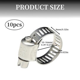 8mm Gas Hose Clips for Connections Gas Pipe, 10 Pcs 304 Stainless Steel Hose Clips Adjustable, Pipe Clips for Automotive, Industrial, Marine and Electronic Applications