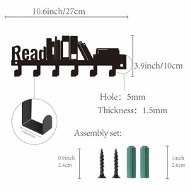 CREATCABIN Metal Key Holder Wall Mount Decorative Key Hooks for Wall Read Books Design Coat Rack with 6 Hooks Wall Art Decor for National Reading Day Clothes Bag Organizer Storage Entry 10.6x3.9Inch
